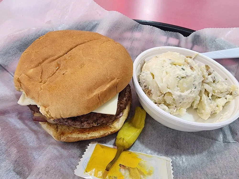 Cheese Burger and Tater Salad